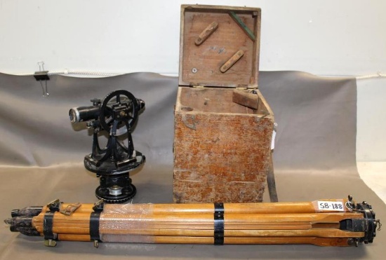 W&LE Gurley #631835 Transit Early Surveying Tool with Wood Tripod