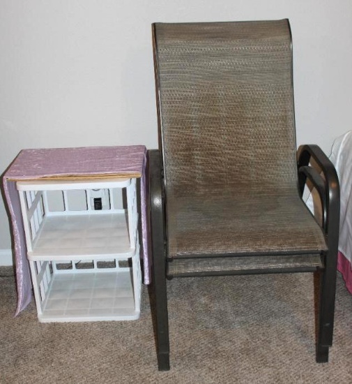 Pair of Large Patio Chairs and Plastic Shelf
