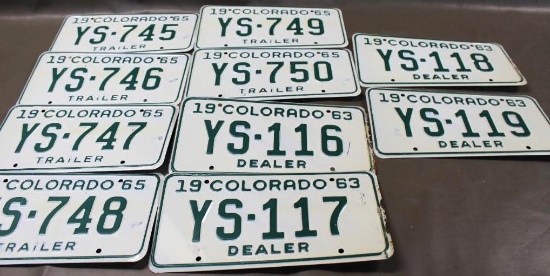 10 Colorado License Plates Dated 1963 and 1965