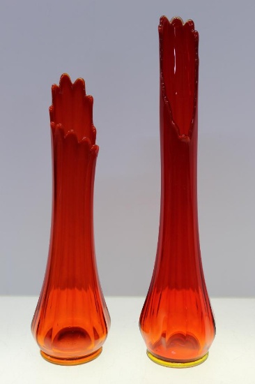 Pair of Beautiful Handmade Amberina Glass Vases