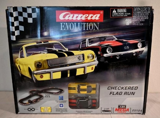 New Carrera Evolution Checkered Flag Run Slot Car Set