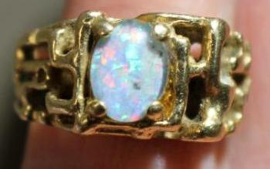 14 K Cast Gold Ring with Inset Fiery Opal