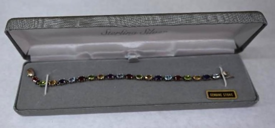 Sterling Silver & Multi Colored Stone Bracelet
