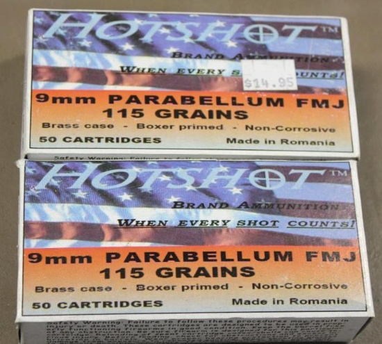 100 Cartridges Hotshot 9mm Parabellum FMJ Ammunition