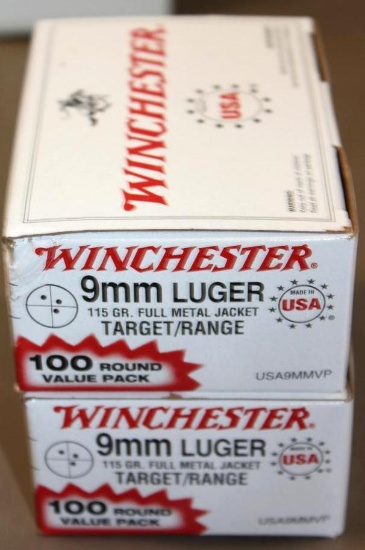 200 Rounds Winchester 9mm Luger Ammunition