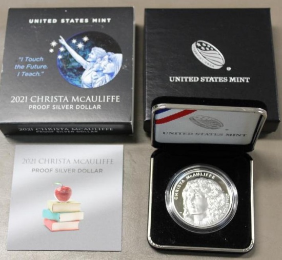 US Mint 2021 Christa McAuliffe Commemorative Proof Silver Dollar