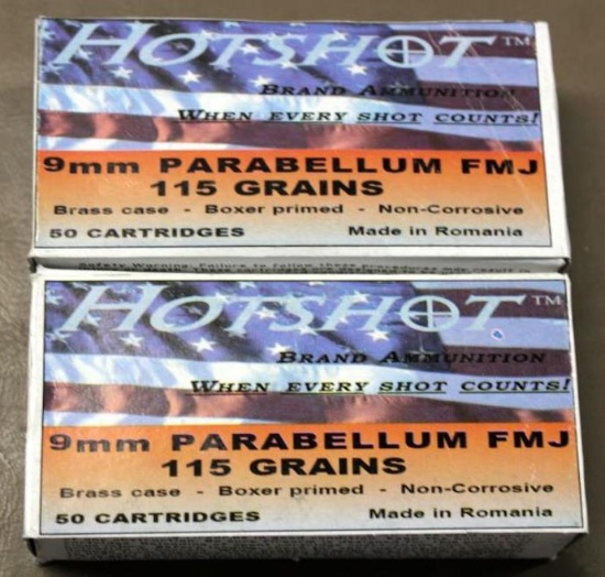 100 Cartridges Hotshot 9mm Parabellum FMJ Ammunition