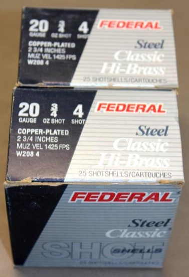Two Boxes Federal 20 Gauge Steel Classic Hi-Brass Shotshells