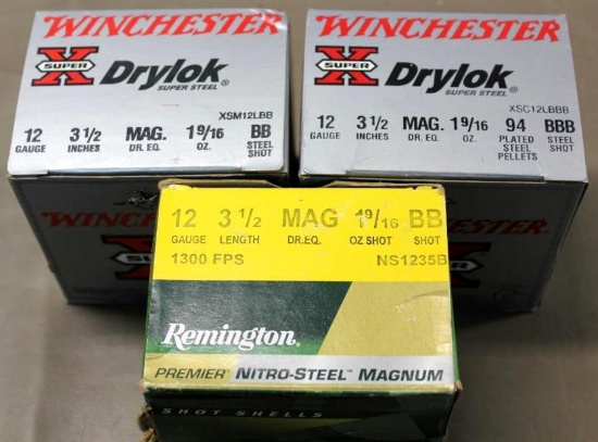 75 Cartridges 12 Gauge Steel Shot Shotgun Ammunition