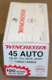 100 Rounds Winchester 45 Auto Ammunition