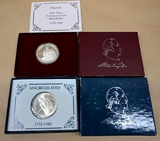 Two Uncirculated 90% Silver George Washington Half Dollars