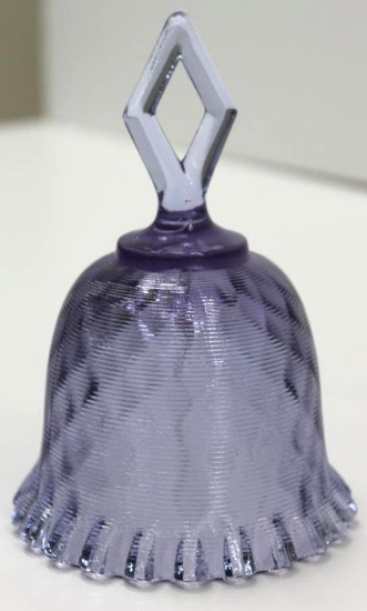 Fenton Bell in Wisteria Glass with Threaded Surface Texture and Diamond Handle