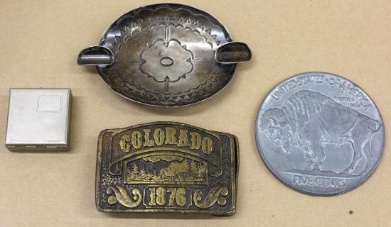 Brass Colorado Belt Buckle and Metal Collectibles