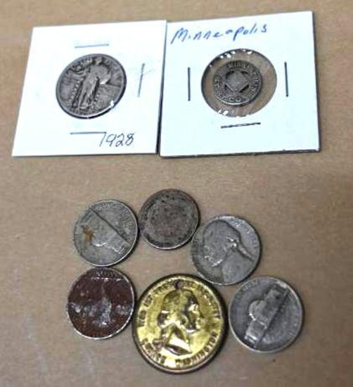 1928 Silver Quarter with Minneapolis Fare Token & More