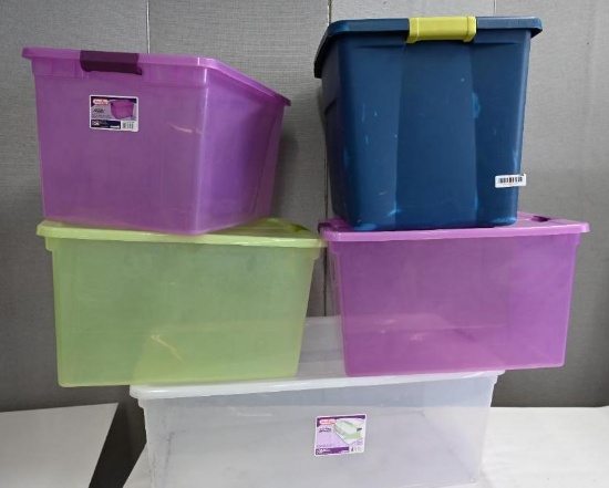 Five Sterlite Plastic Storage Boxes with Lids