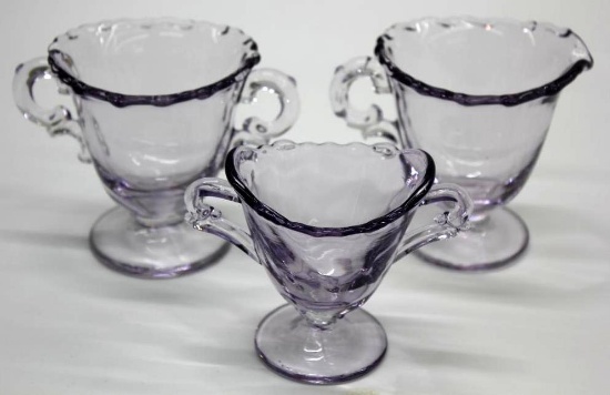 Three-Piece Tea Accessory Dishes in Purple-Tinted Glass