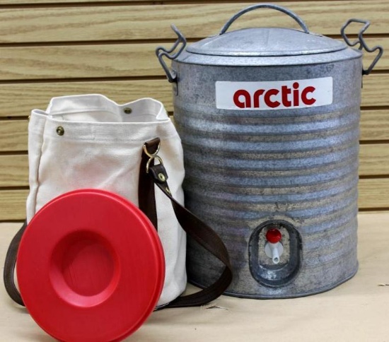 Galvanized Steel Arctic Beverage Dispenser and Foam Cooler in Canvas Bag