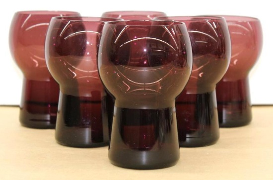 Set of 6 Artist-Made Amethyst Glass Cups