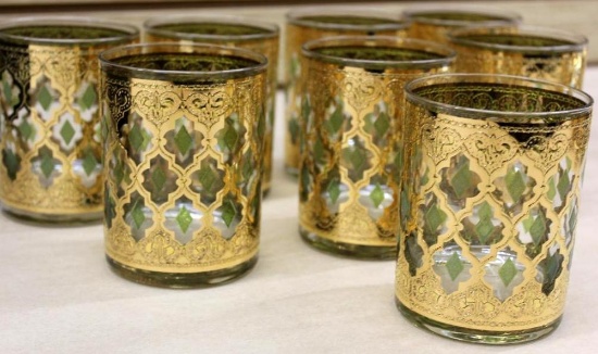 Beautiful Set of 8 Gold Leaf Glasses