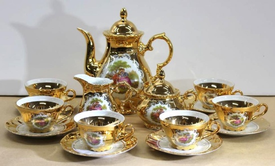17-Piece Tea Set Marked ST Bavaria Germany 24K