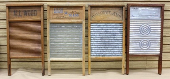 Four Antique Wood Framed Washboards