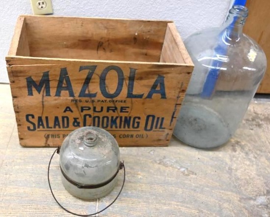 Carboy Glass Bottle with Mazola Wooden Box