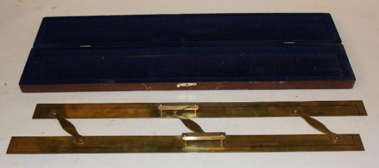 Antique Kelvin & Hughes 24" Brass Parallel Ruler in Wood Case