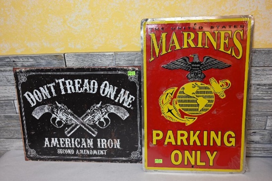 Marine Parking Only / Don't Tread on Me Metal Signs
