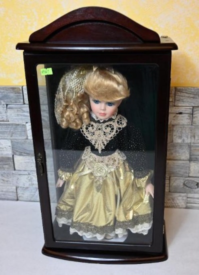 Porcelain Doll with Display Cabinet