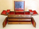 Great Asian-Style Wood Jewelry Box with Multiple Compartments