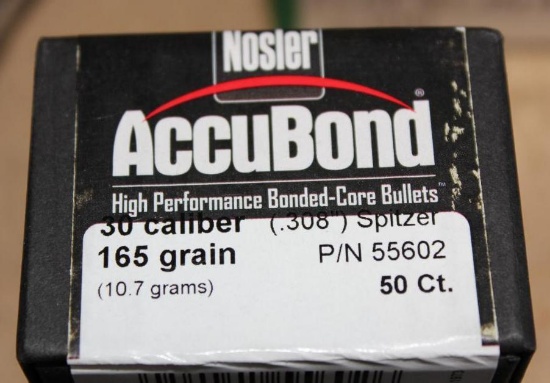 Open Box of 50 Nosler AccuBond 30 Cal High Performance Spitzer Bullets for Reloading