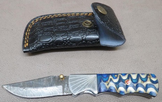 Damascus Pattern Lock Back Folding Knife