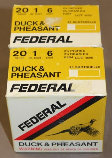 50 Cartridges Federal 20 Gauge 6 Shot Shotgun Ammunition