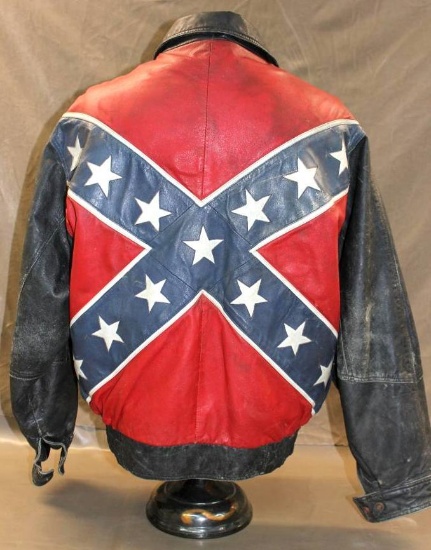 1980s-1990s Era Mob Leather Rebel Flag Biker Jacket