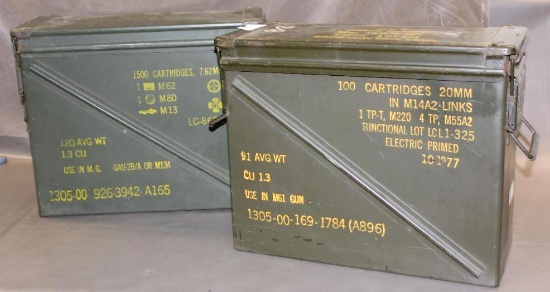 Two Large Military Ammo Cans for Small Arms Ammunition