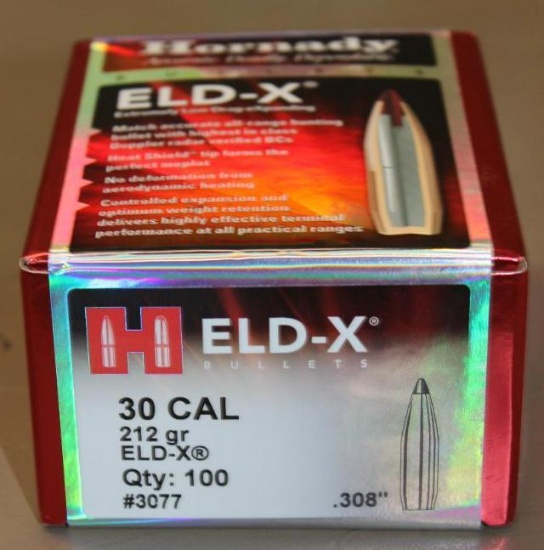 Box of 100 Hornady Eld-X 30 Cal Bullets for Reloading