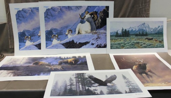Six Large Wildlife Themed Art Prints by Tom Mansanarez and Others