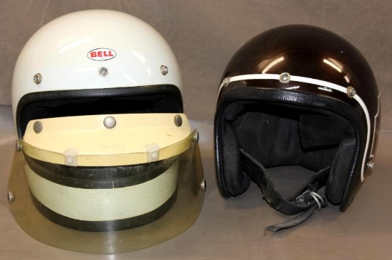 Unmarked Vintage Open-Faced Motorcycle Helmet and Bell Star 120 Helmet