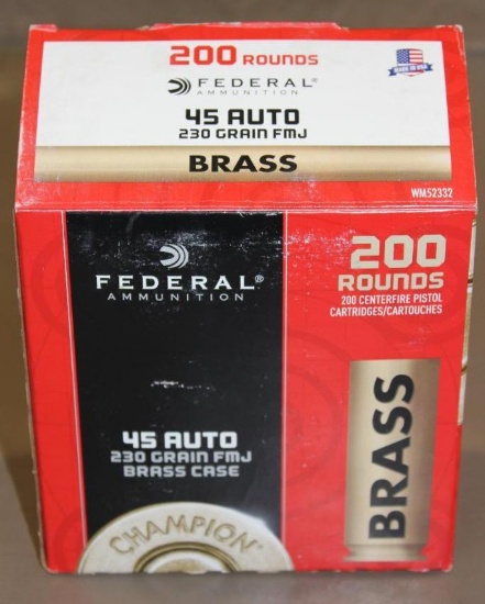 Box of 200 Federal 45 Auto Brass Case Ammunition