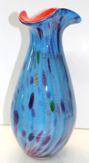 Beautiful Blue on Red Artist-Made Vase