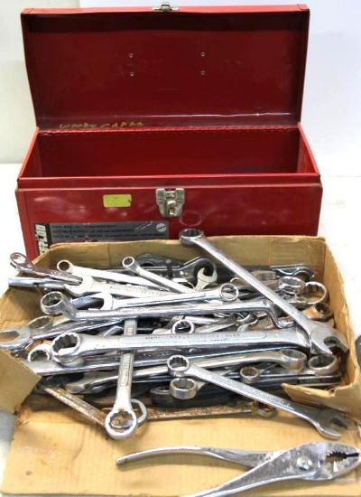 Collection of Wrenches and Other Tools with Metal Toolbox