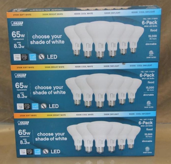3 Boxes of 6 Feit Electric 65w Dimmable Flood Bulbs