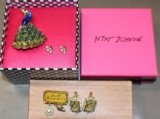 Betsey Johnson Peacock Brooch and Earring Set and Other Costume Pieces