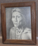 Beautiful Signed Pencil Drawing of Indigenous Person