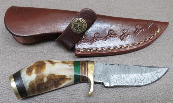 Horn Handled Small Damascus Pattern Hunting Knife