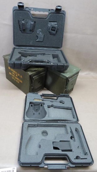 Two 50 Cal Ammo Cans and Two Pistol Cases