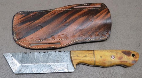 Damascus Heavy Blade Tanto Style Knife