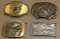 Four Elk-Themed Belt Buckles in Brass and Silver-Colors