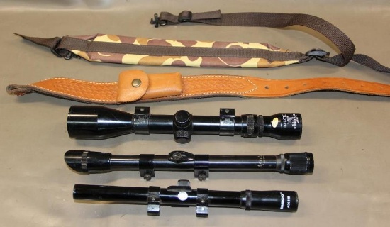 Three Rifle Scopes and Two Slings