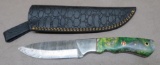 Custom Damascus Pattern Drop Point Hunting Knife